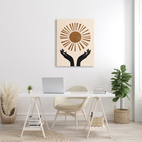 Stupell Industries Hands Holding Desert Sun with Face Linework Canvas Wall Art